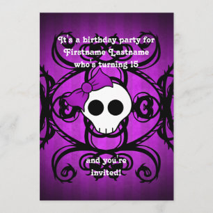 Cute gothic skull purple and black 5x7 birthday invitation