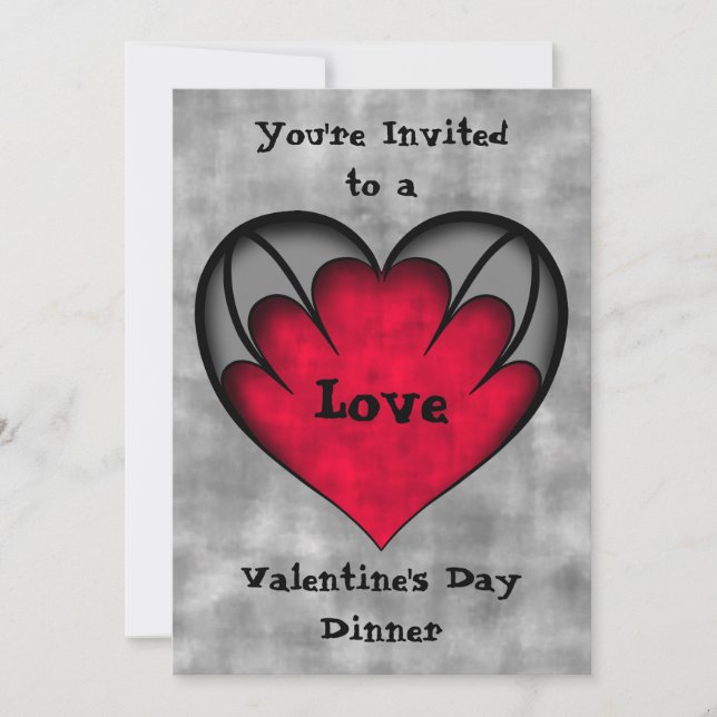 Cute gothic Valentine's day red heart on gray Invitation (Front)