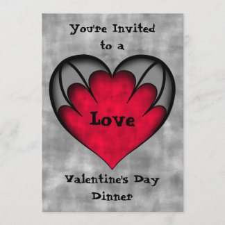 Cute gothic Valentine's day red heart on gray Invitation
