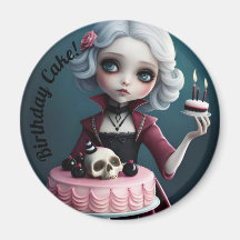 cute gothic vampire girl with skull birthday cake