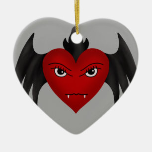 Cute gothic winged vampire heart ceramic ornament