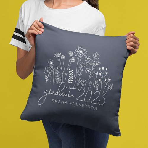 Cute Graduate Blooming Wildflower Modern Retro Throw Pillow