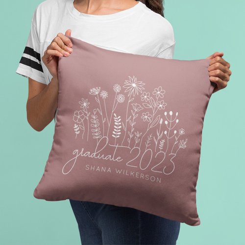 Cute Graduate Blooming Wildflower Modern Retro Throw Pillow