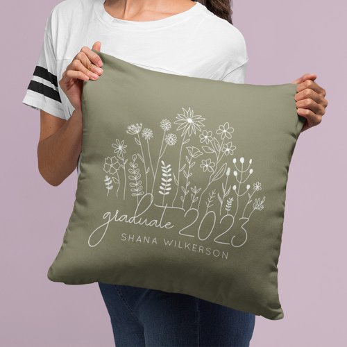 Cute Graduate Blooming Wildflower Modern Retro Throw Pillow