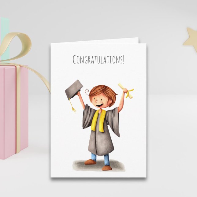 Cute Graduate Celebrating Congratulations Custom Card (Creator Uploaded)