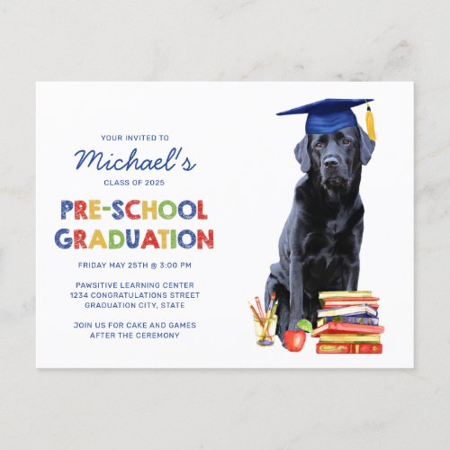 Cute Graduate Dog Preschool Graduation Invitation 