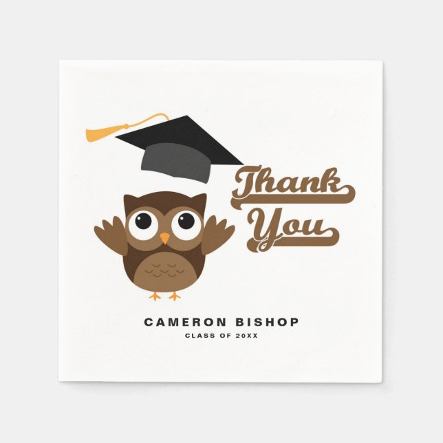Cute Graduate Owl Graduation Party Thank You Napkins (Front)