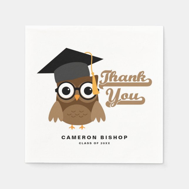 Cute Graduate Owl with Glasses Graduation Party Napkins (Front)