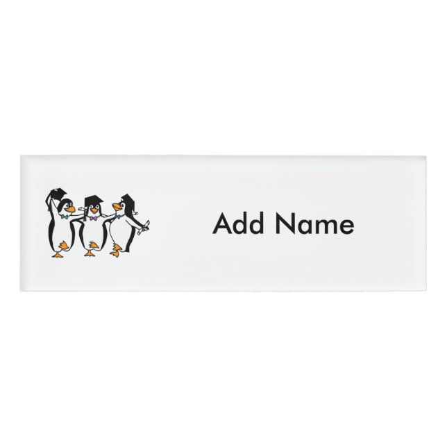 Cute Graduating Penguins Name Tag (Front)