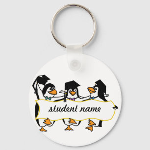 Cute Graduating Penguins w/Banner Keychain