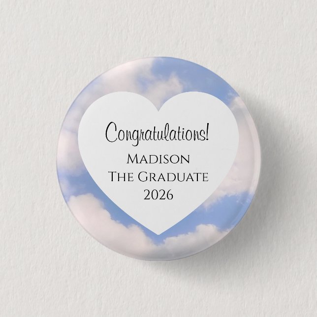 Cute Graduation 2026 Congratulations Message Heart Button (Front)