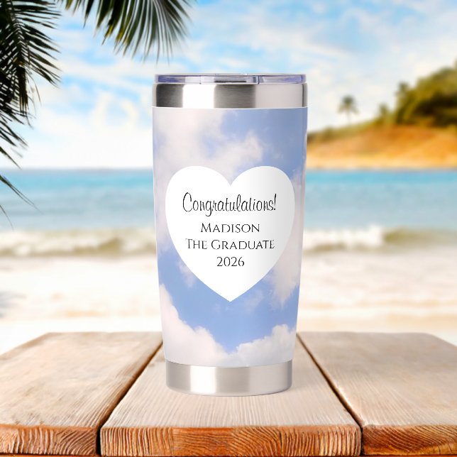 Cute Graduation 2026 Congratulations Message Heart Insulated Tumbler (Beach (Rotated))