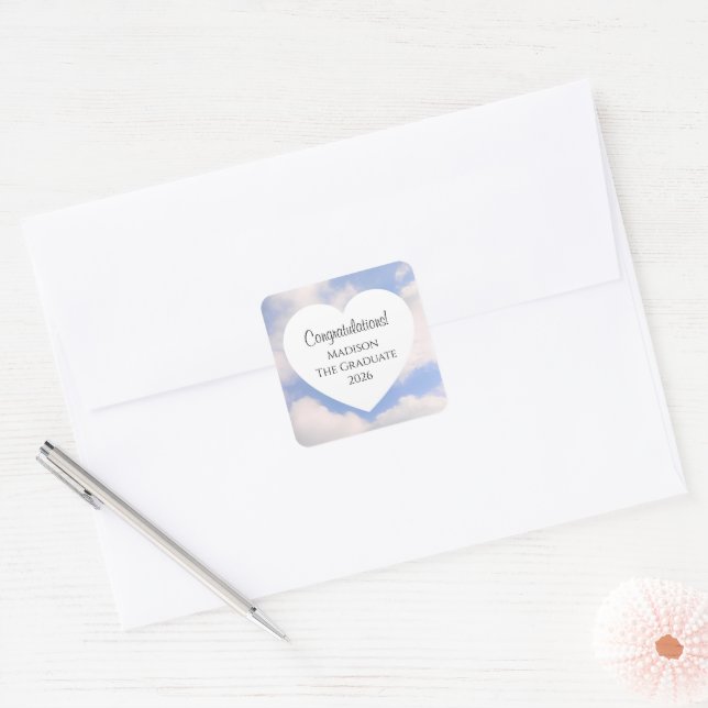 Cute Graduation 2026 Congratulations Message Heart Square Sticker (Envelope)