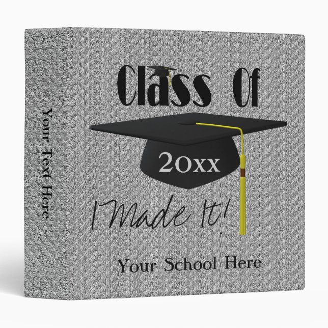 Cute Graduation Cap And Tassel I Made It 3 Ring Binder (Front/Spine)