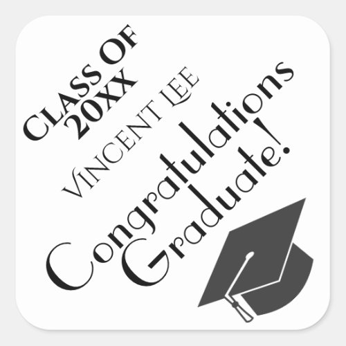 Cute Graduation Cap Class Of Congratulations Square Sticker