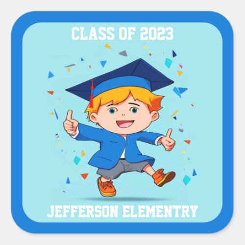 Cute Graduation Class 2024 Cartoon Boy Graduate  Square Sticker