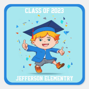 Cute Graduation Class 2025 Cartoon Boy Graduate Square Sticker