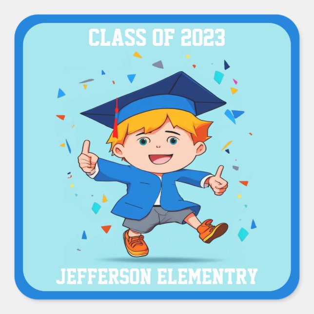 Cute Graduation Class 2026 Cartoon Boy Graduate  Square Sticker (Front)