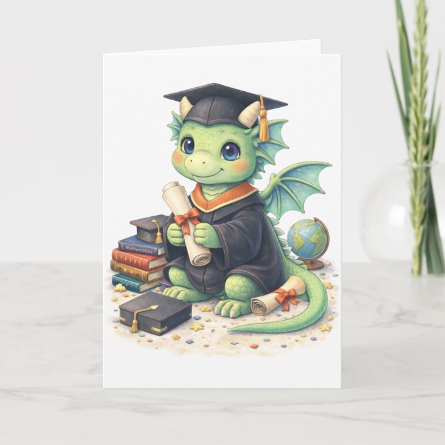 Cute Graduation Dragon Greeting Card (Front)