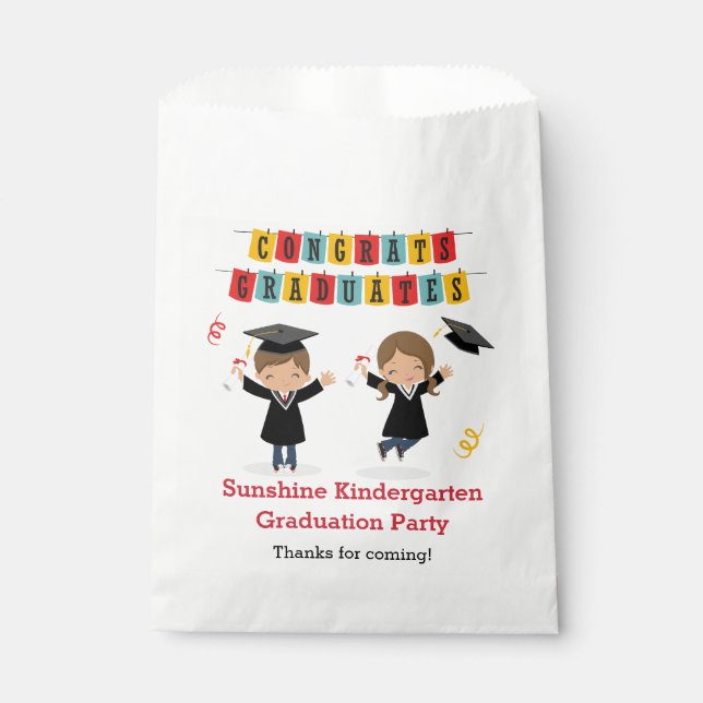 Cute Graduation Favor Bags with Boy Girl Jumping (Front)