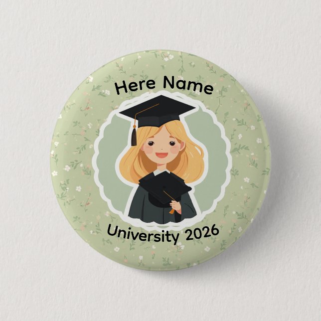 Cute Graduation Girl ,Class of 2026 Custom Name  Button (Front)