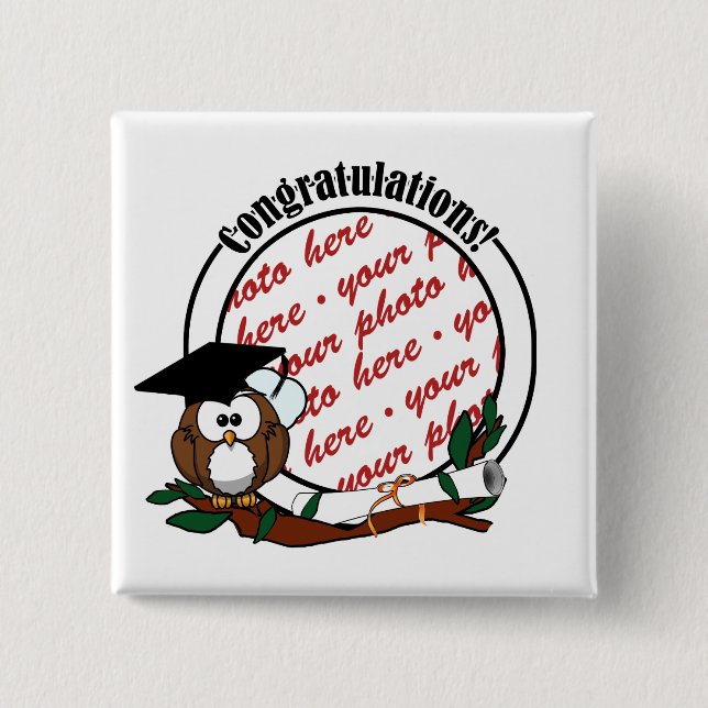 Cute Graduation Owl With Cap & Diploma Pinback Button (Front)