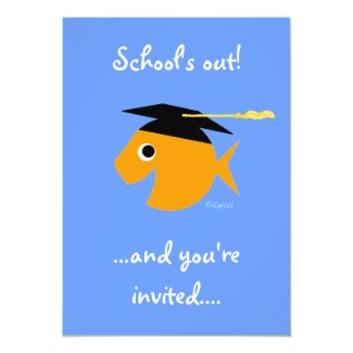 Cute Graduation Party Invitation Goldfish on Blue