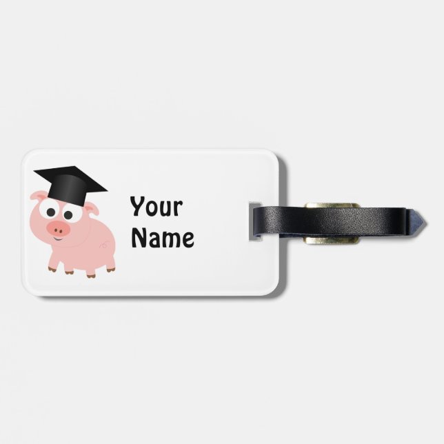 Cute Graduation Pig Luggage Tag (Back Horizontal)