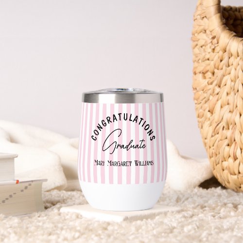 Cute Graduation Pink Stripe Beverage Tumbler