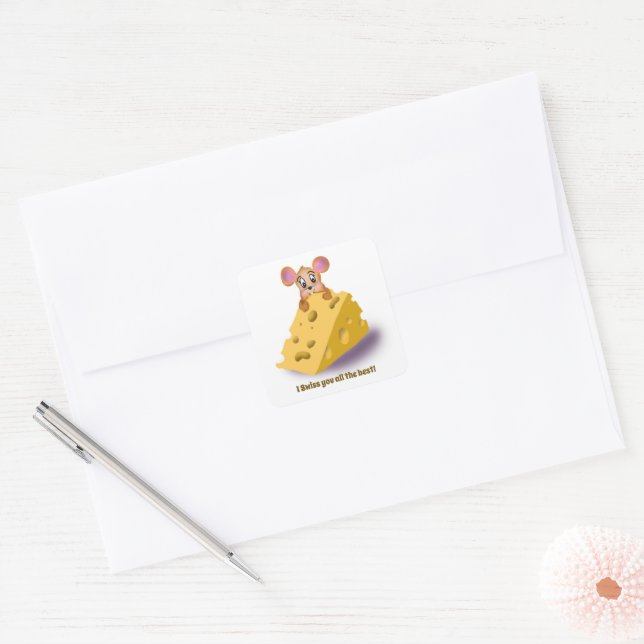 Cute Graduation Swiss Cheese  Square Sticker (Envelope)