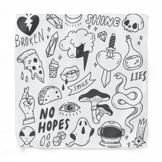 Cute Graffiti: Doodle Art Set. Bandana (Front)