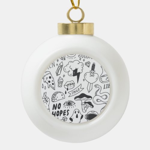 Cute Graffiti Doodle Art Set Ceramic Ball Christmas Ornament