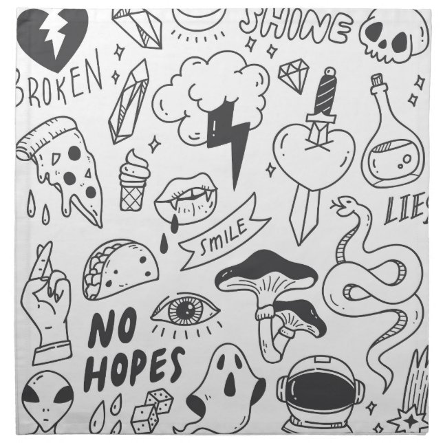 Cute Graffiti: Doodle Art Set. Cloth Napkin (Front)