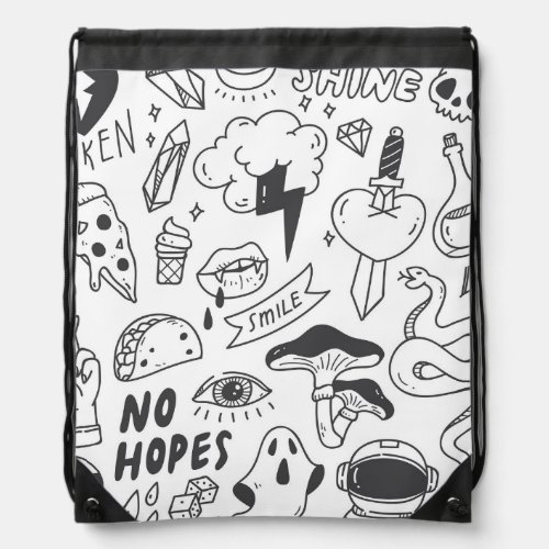 Cute Graffiti Doodle Art Set Drawstring Bag