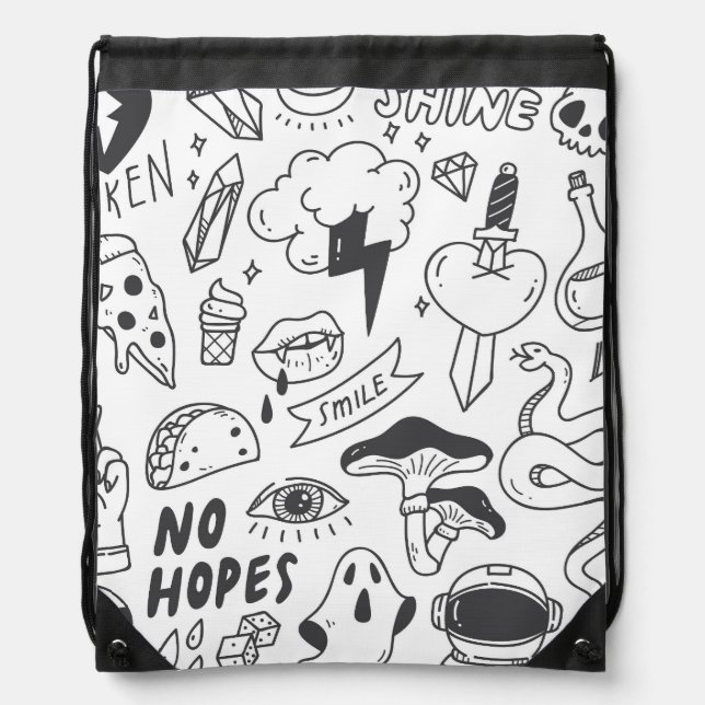Cute Graffiti: Doodle Art Set. Drawstring Bag (Front)