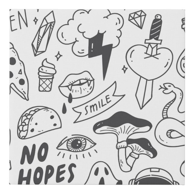 Cute Graffiti: Doodle Art Set. Faux Canvas Print (Front)
