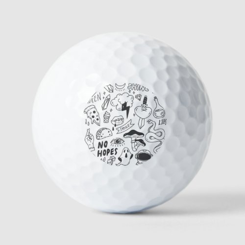 Cute Graffiti Doodle Art Set Golf Balls