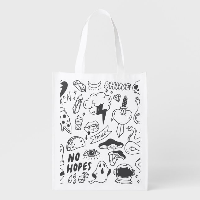 Cute Graffiti: Doodle Art Set. Grocery Bag (Front)