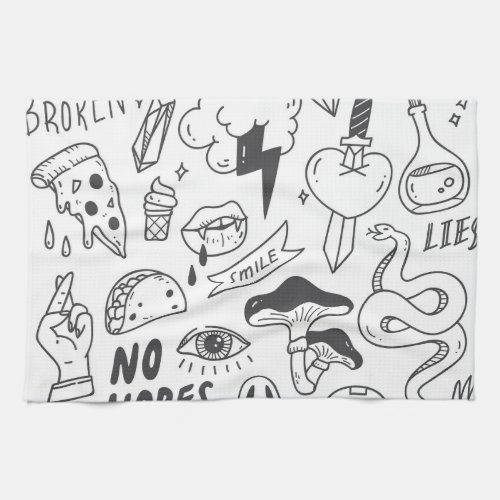 Cute Graffiti Doodle Art Set Kitchen Towel