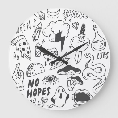 Cute Graffiti Doodle Art Set Large Clock