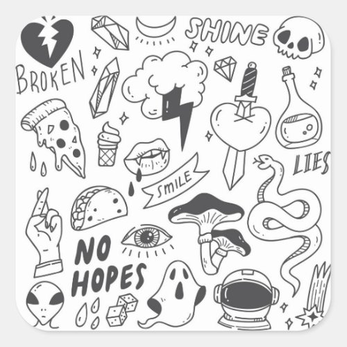 Cute Graffiti Doodle Art Set Square Sticker