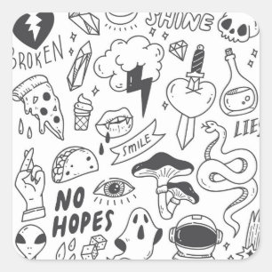 Cute Graffiti: Doodle Art Set. Square Sticker