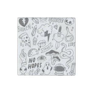Cute Graffiti: Doodle Art Set. Stone Magnet