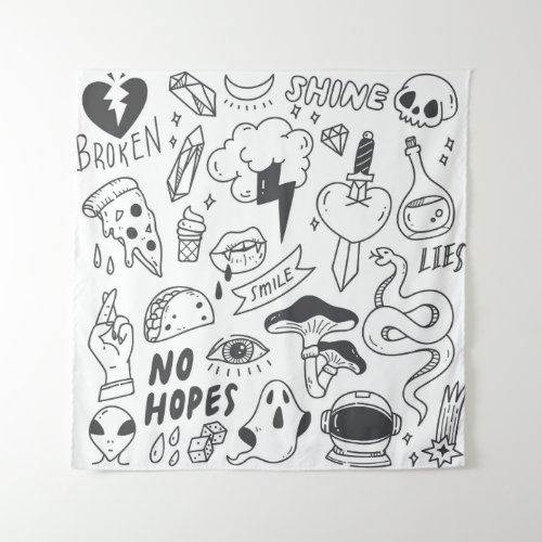 Cute Graffiti Doodle Art Set Tapestry