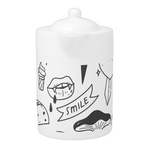 Cute Graffiti Doodle Art Set Teapot