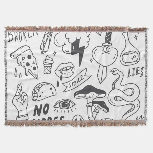 Cute Graffiti Doodle Art Set Throw Blanket