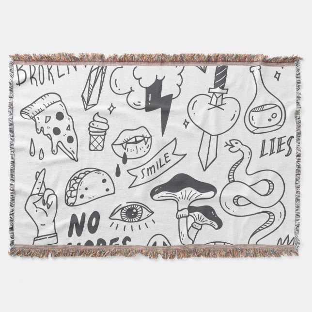 Cute Graffiti: Doodle Art Set. Throw Blanket (Front)