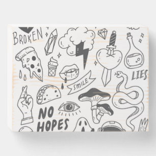 Cute Graffiti: Doodle Art Set. Wooden Box Sign