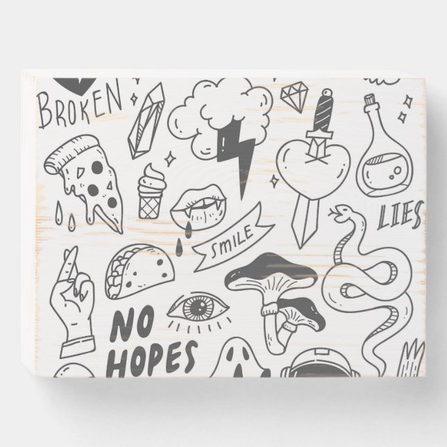 Cute Graffiti: Doodle Art Set. Wooden Box Sign (Front Horizontal)