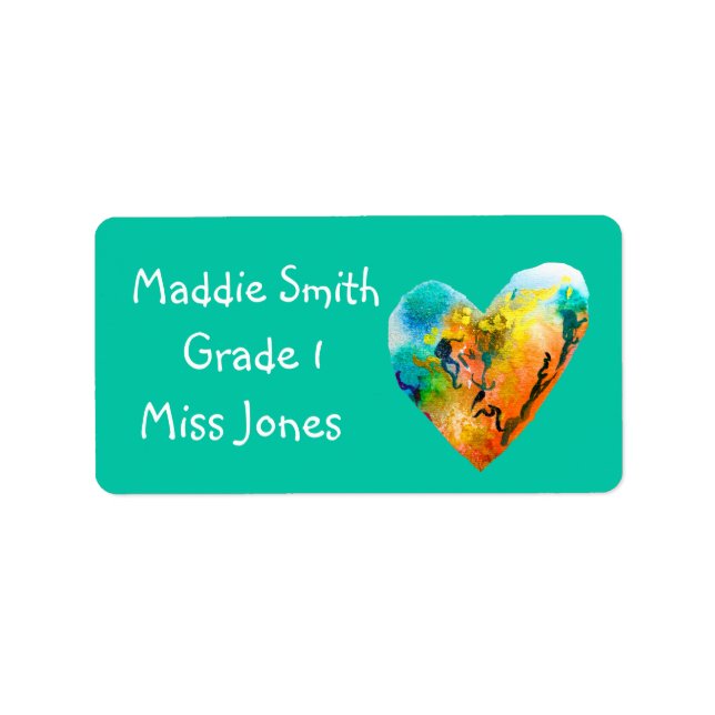 Cute graffiti heart kids book label (Front)